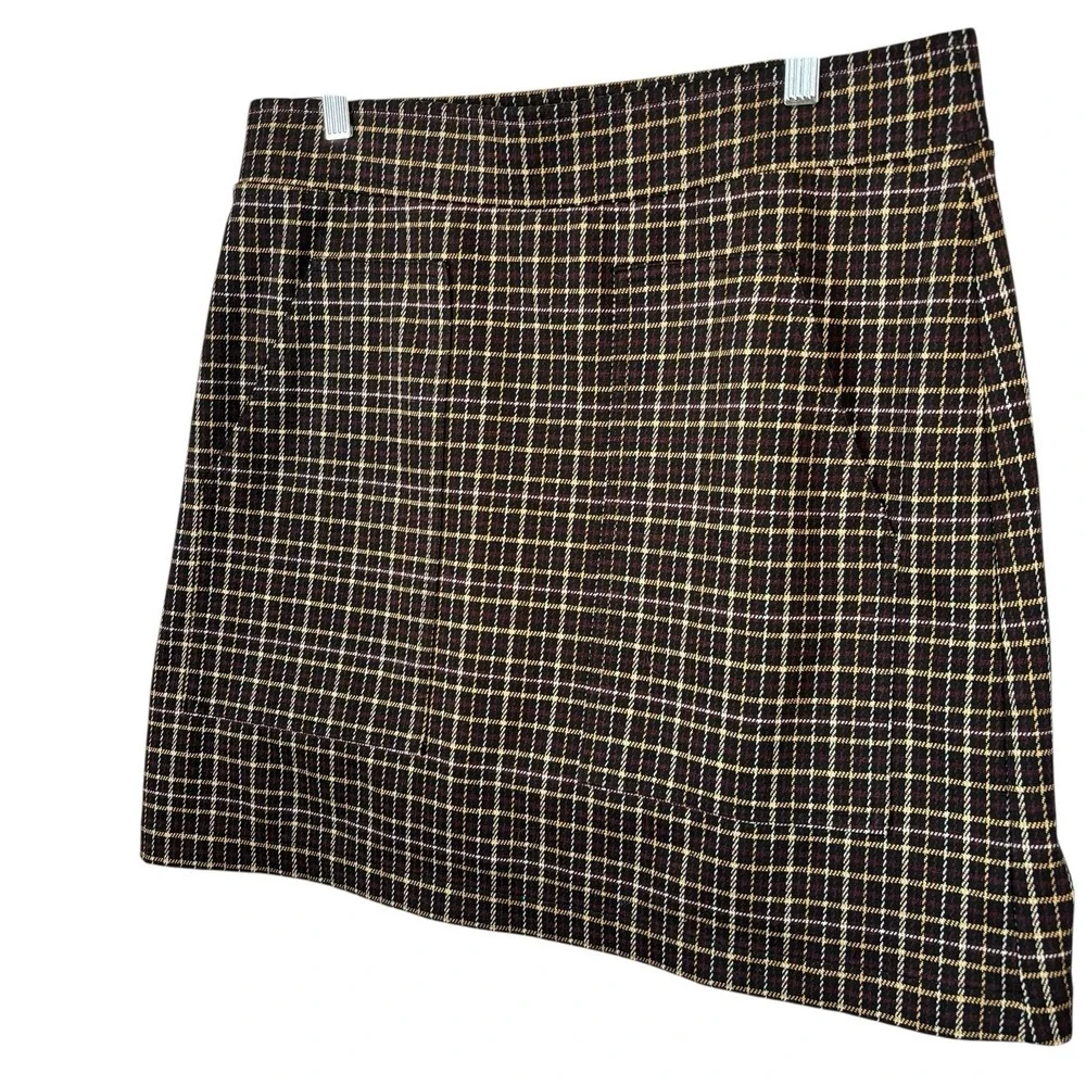LOFT Burgundy Black Plaid Mini Pencil Skirt Large Grunge‎ YTK Heritage Prep Knit